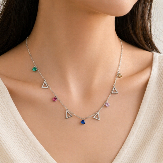 925 Sterling Silver Color Stone Charm Necklace
