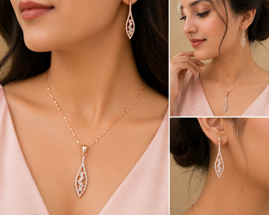 Aurelia Teardrop Pendant Set (925 Silver, Rose Gold Plated)