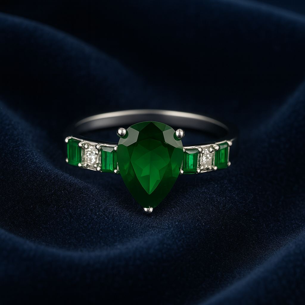 Emerald Teardrop Sterling Silver Ring – Elegant Green Stone Jewelry (Size 12)
