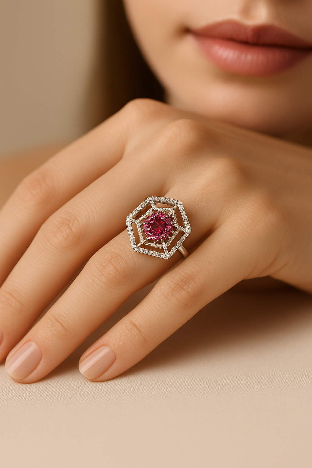 HexaBloom Ruby & CZ Statement Ring - Size 14