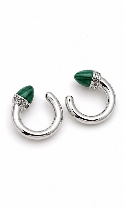 925 Silver Green Stone Hoop Earrings