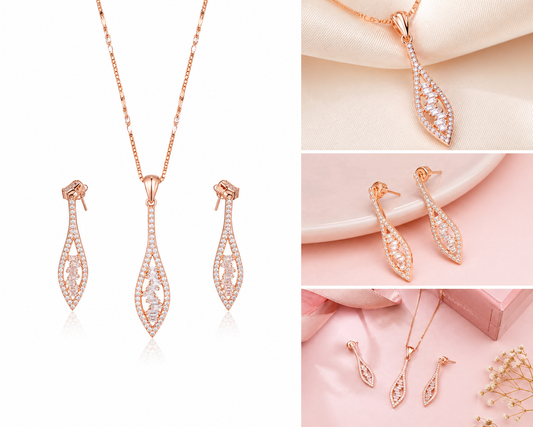 Aurelia Teardrop Pendant Set (925 Silver, Rose Gold Plated)