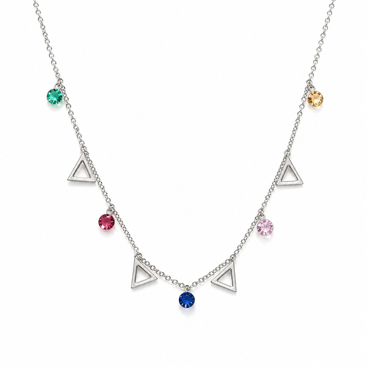 925 Sterling Silver Color Stone Charm Necklace